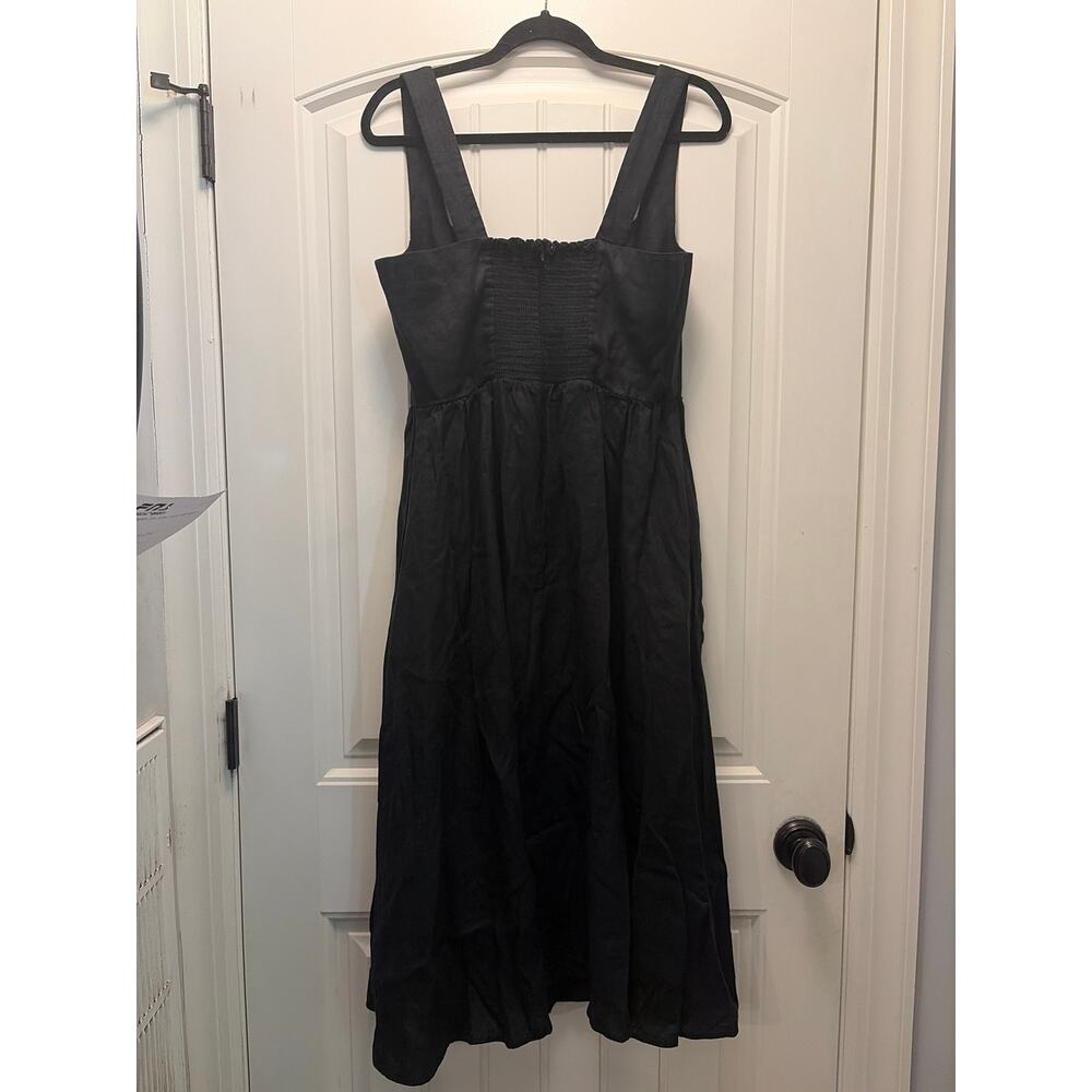 NWT Quince Women Casual 100% European Linen Fit & Flare Midi Dress Size L Black - Picture 4 of 10